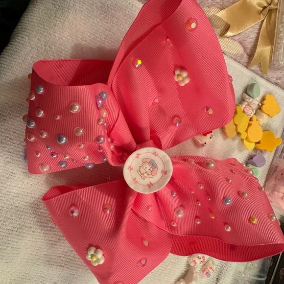 Charming Floral Kids Hair Bow - Blue and Pink - Picture 2 of 11